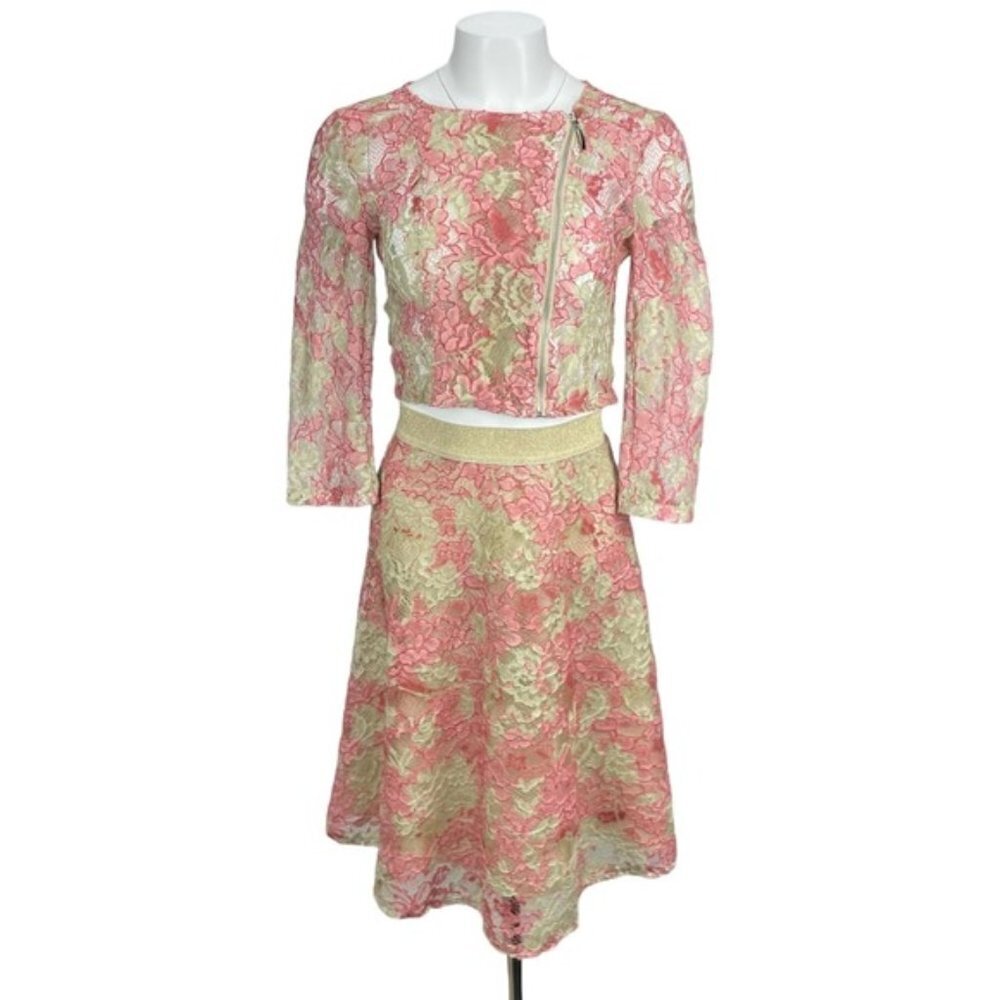 RINASCIMENTO SET Floral Sheer Lace Jacket And Flare Skirt Sz Small / XS